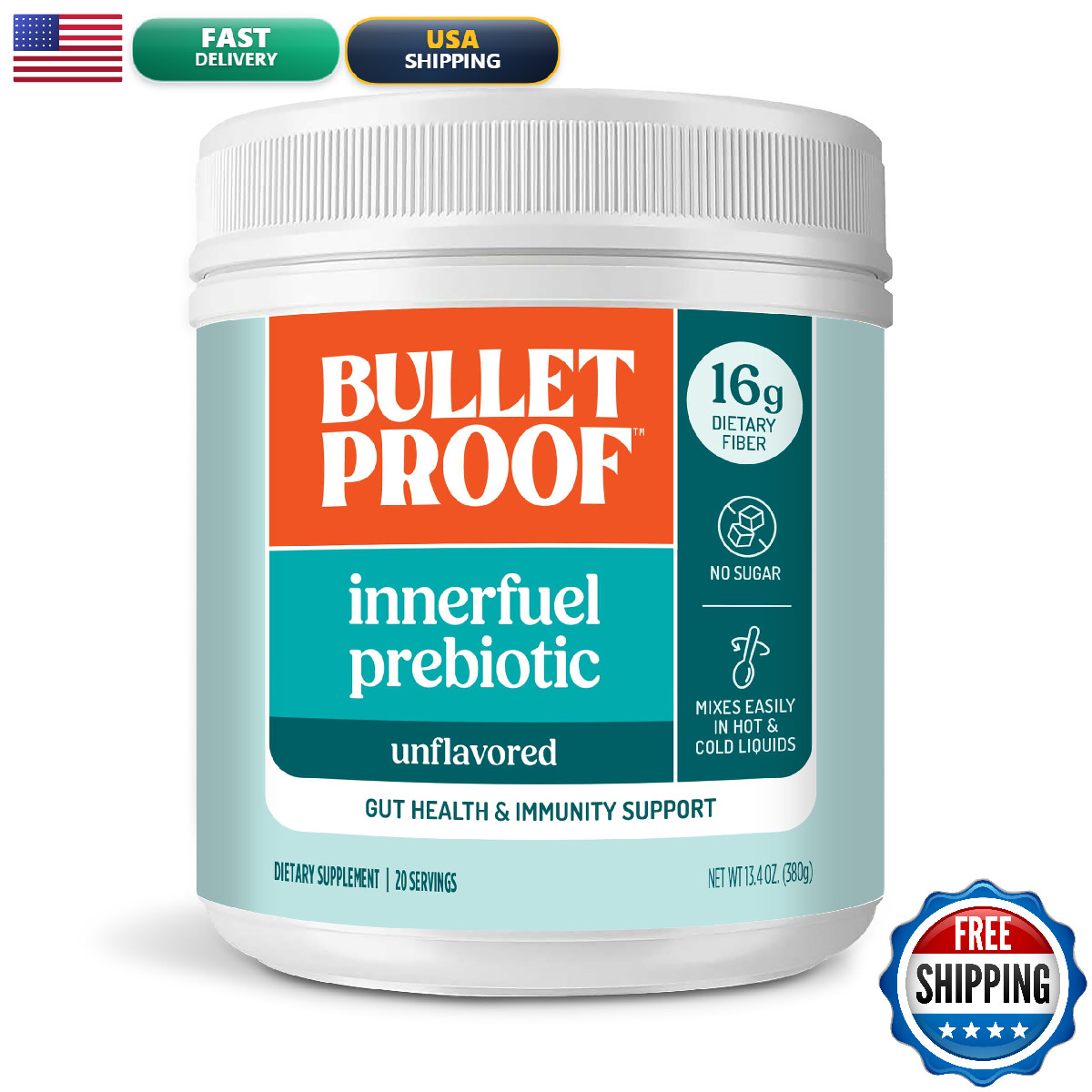 Bulletproof Innerfuel Prebiotic Fiber Powder Unflavored 16G Fiber Plant-Sourced
