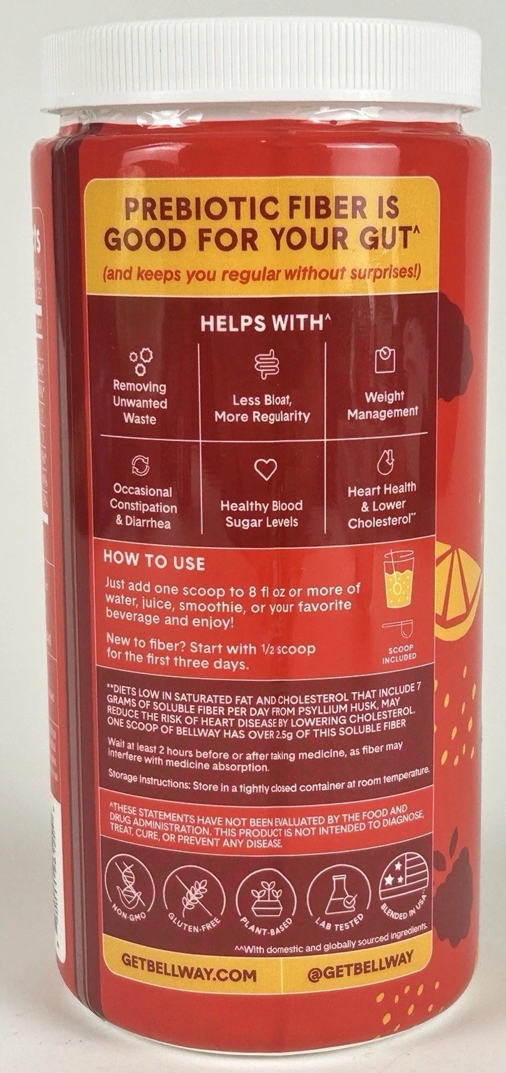 Bellway Super Fiber Psyllium Supplement Raspberry Lemon Gut Health 8.3oz