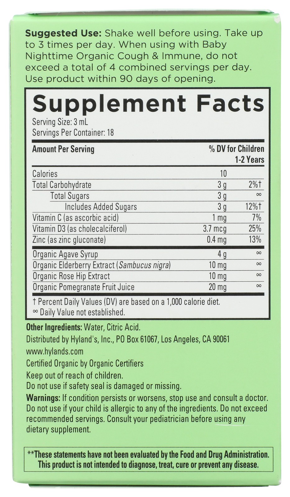 Hyland’S Baby Organic Cough & Immune Daytime Supplement 2 Fl Oz 3 Pack