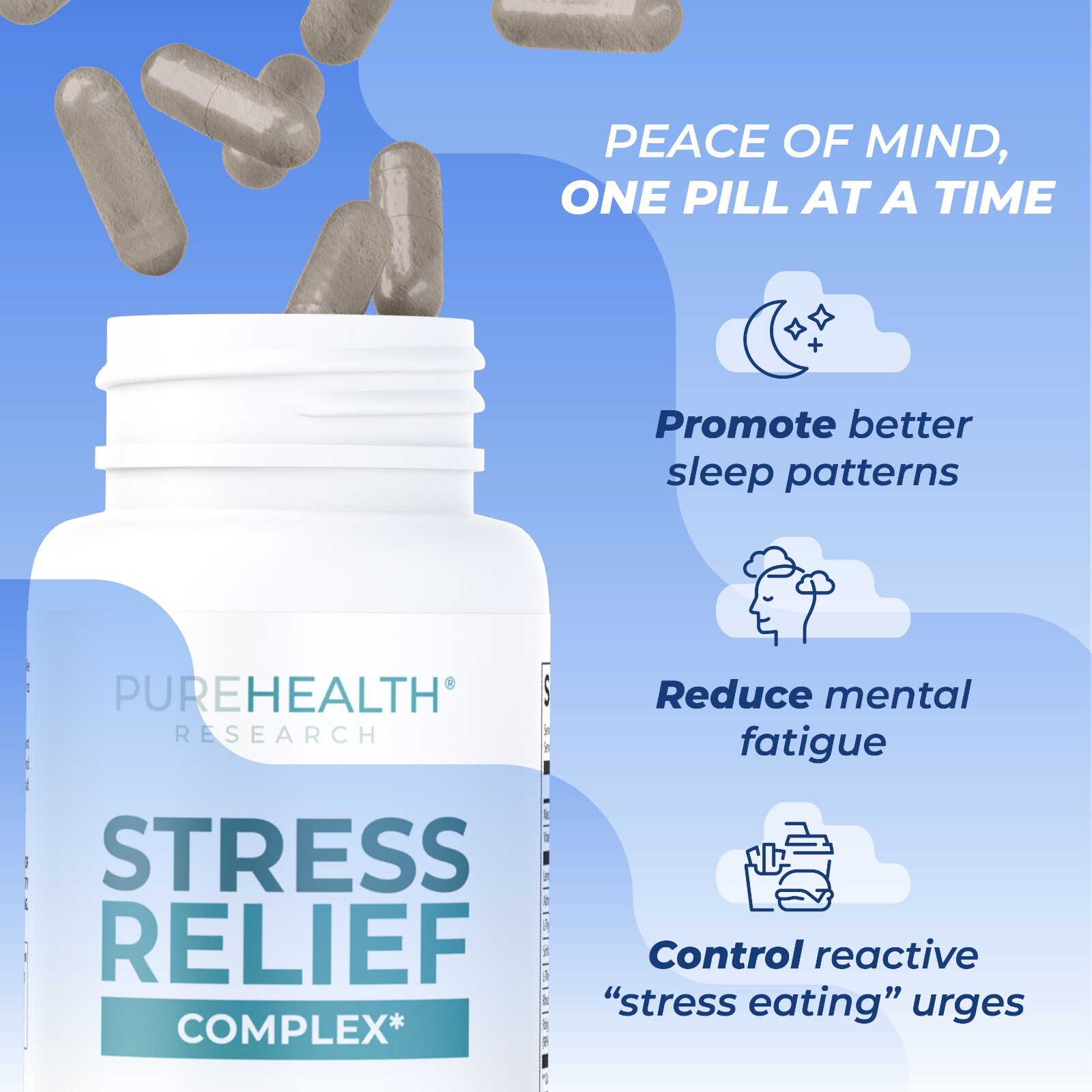 Stress Relief Supplement, Cortisol Blocker, Mood Support, PureHealth Research x6