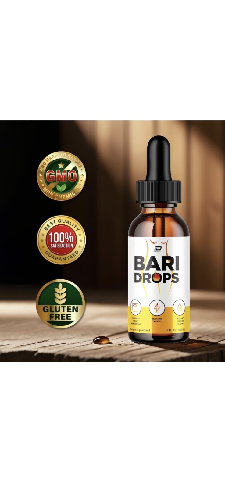 (1 Pack) Bari Drops Liquid Supplement-Natural Formula/Active Fitness Goals-2oz