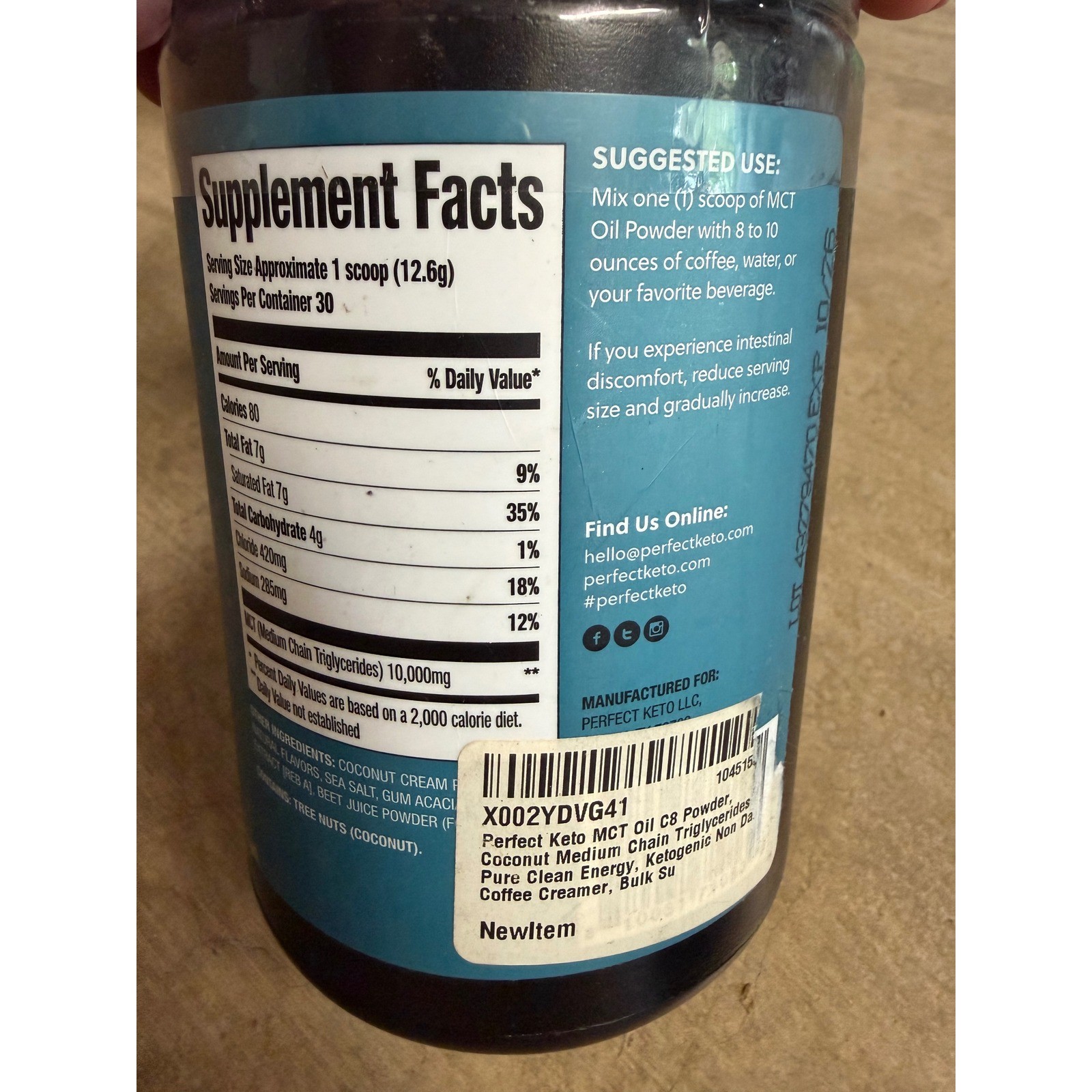 Perfect Keto Strawberry MCT Oil Powder 13.4 oz Coconut Supplement 30 Servings