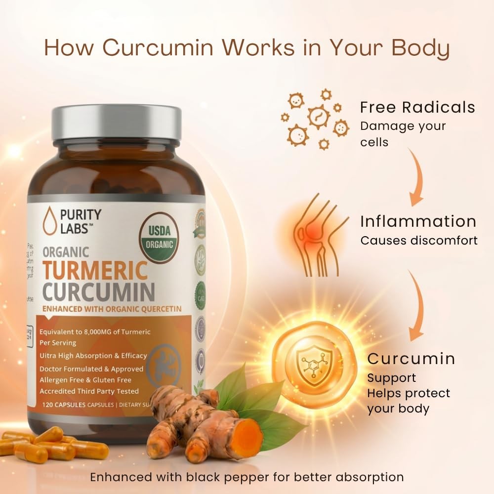 Organic Turmeric Curcumin Capsules with Black Pepper & 120 count (Pack of 1)