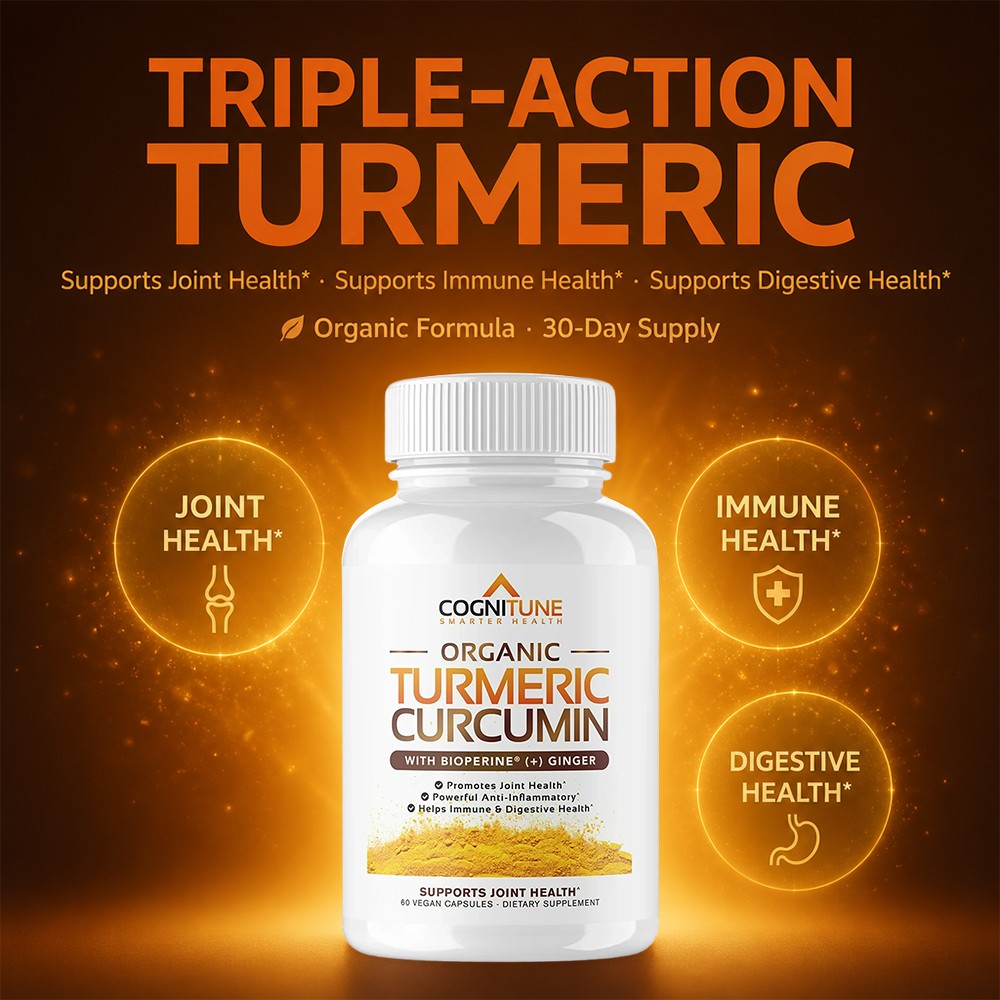 Organic Turmeric Curcumin- for Joint, Immune & Digestive Health 30/60/120 Caps