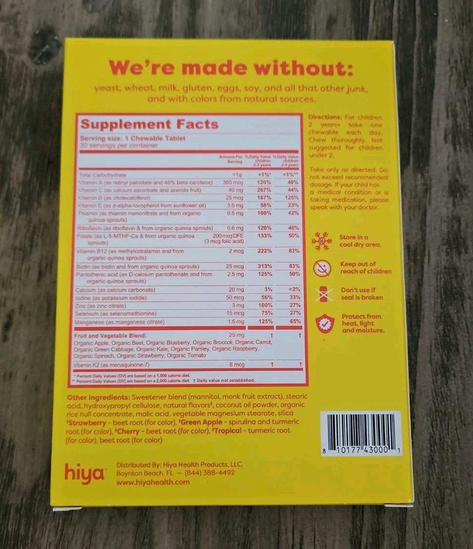 2X Hiya Kids Daily Multivitamin Assorted Flavors 30 Chewable Supplements Age 2+