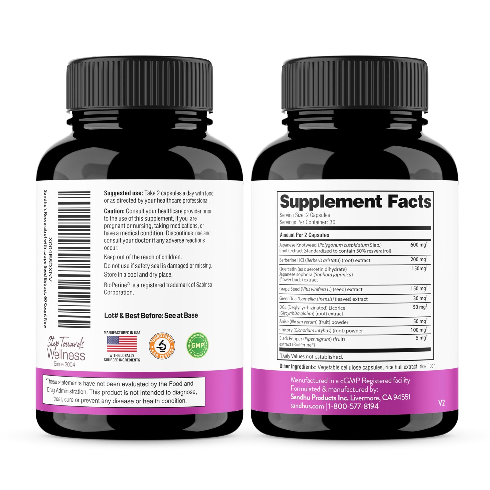 Resveratrol with Berberine Supplement For Gut Health 60 Count (Pack of 2)