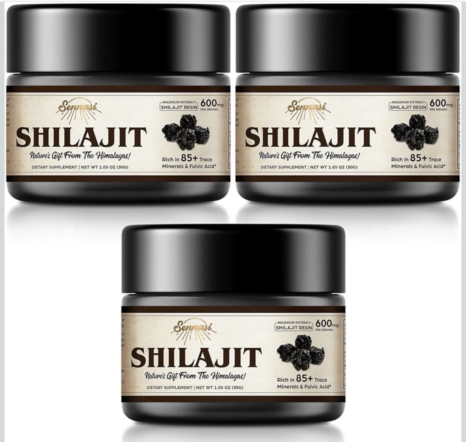 Sennasi Shilajit Resin Pure Himalayan 600mg Pack of 3 Exp 01/27