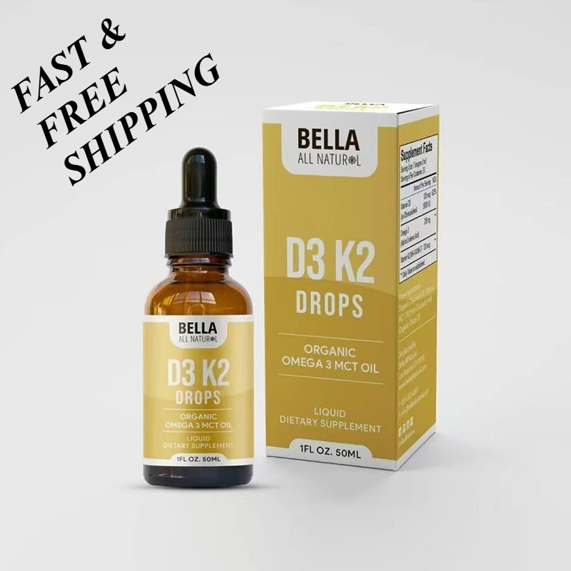2 BOTTLES-Bella All Natural D3 K2 Drops Organic Omega 3 MCT Oil 50ml Supplements