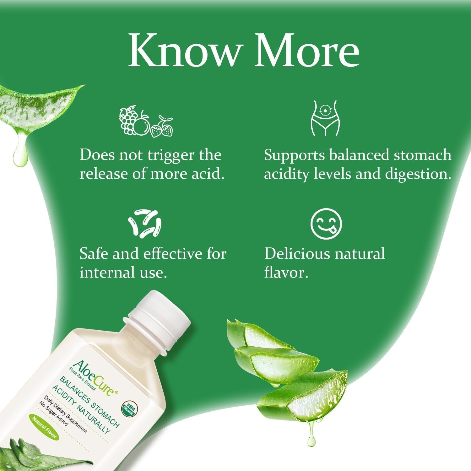 AloeCure Pure Aloe Vera Juice Supplement 99.8% Organic Inner Leaf Natural Flavor