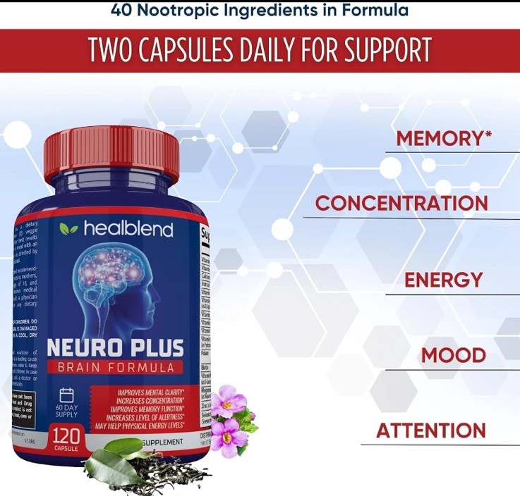 Lot Of 2- Neuro Plus Brain Booster Supports Brain Health Mental Clarity & Focus