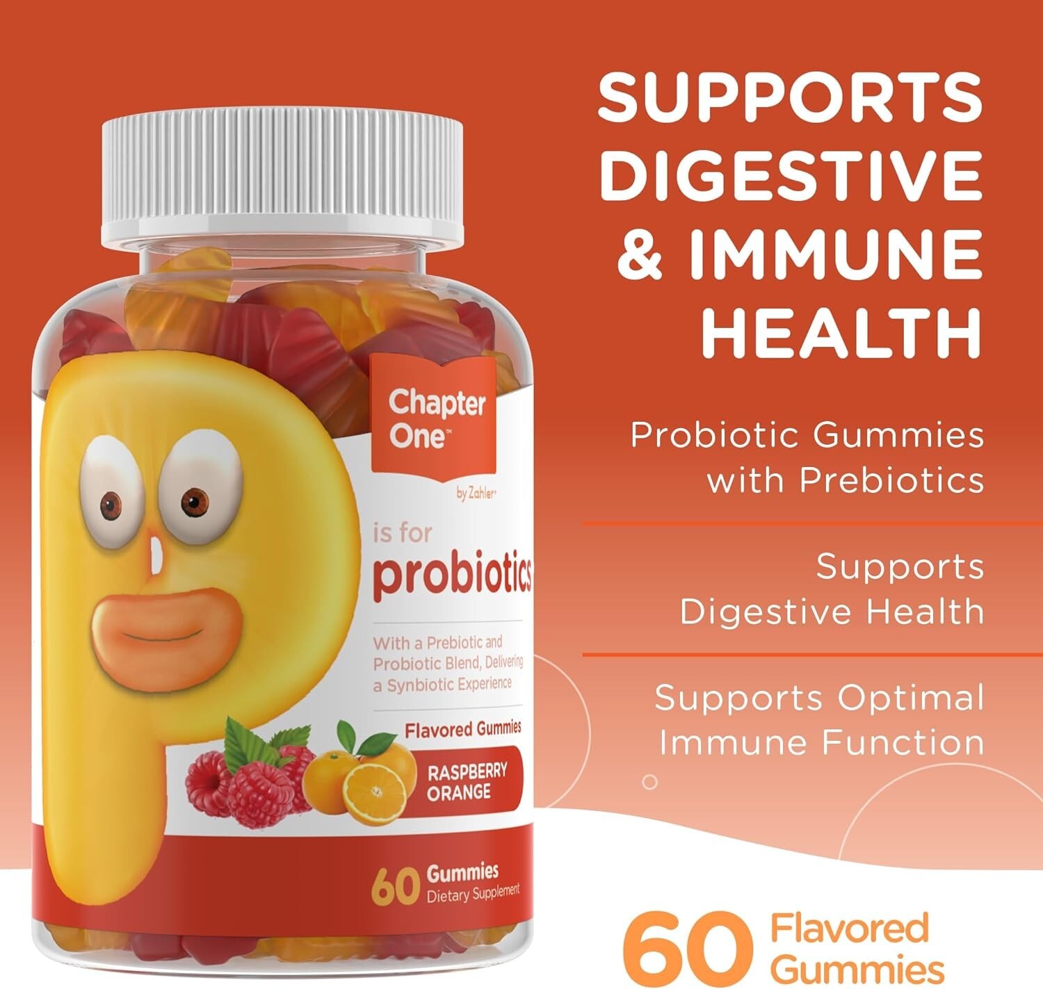 Probiotics Gummies for Kids Orange Flavor 2 Billion CFU Digestive and Immune