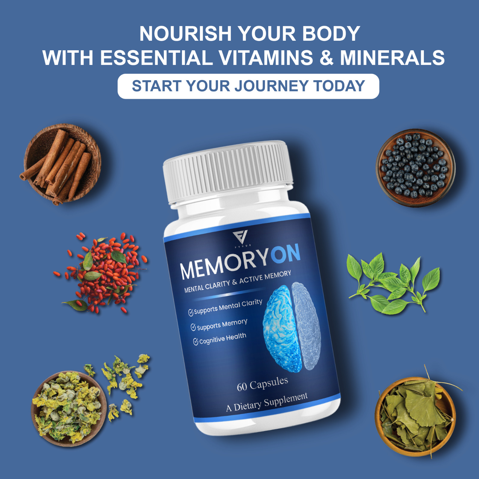 (5 Pack) MemoryOn Brain Supplements, Memory On Premium Nootropic (300 Capsules)