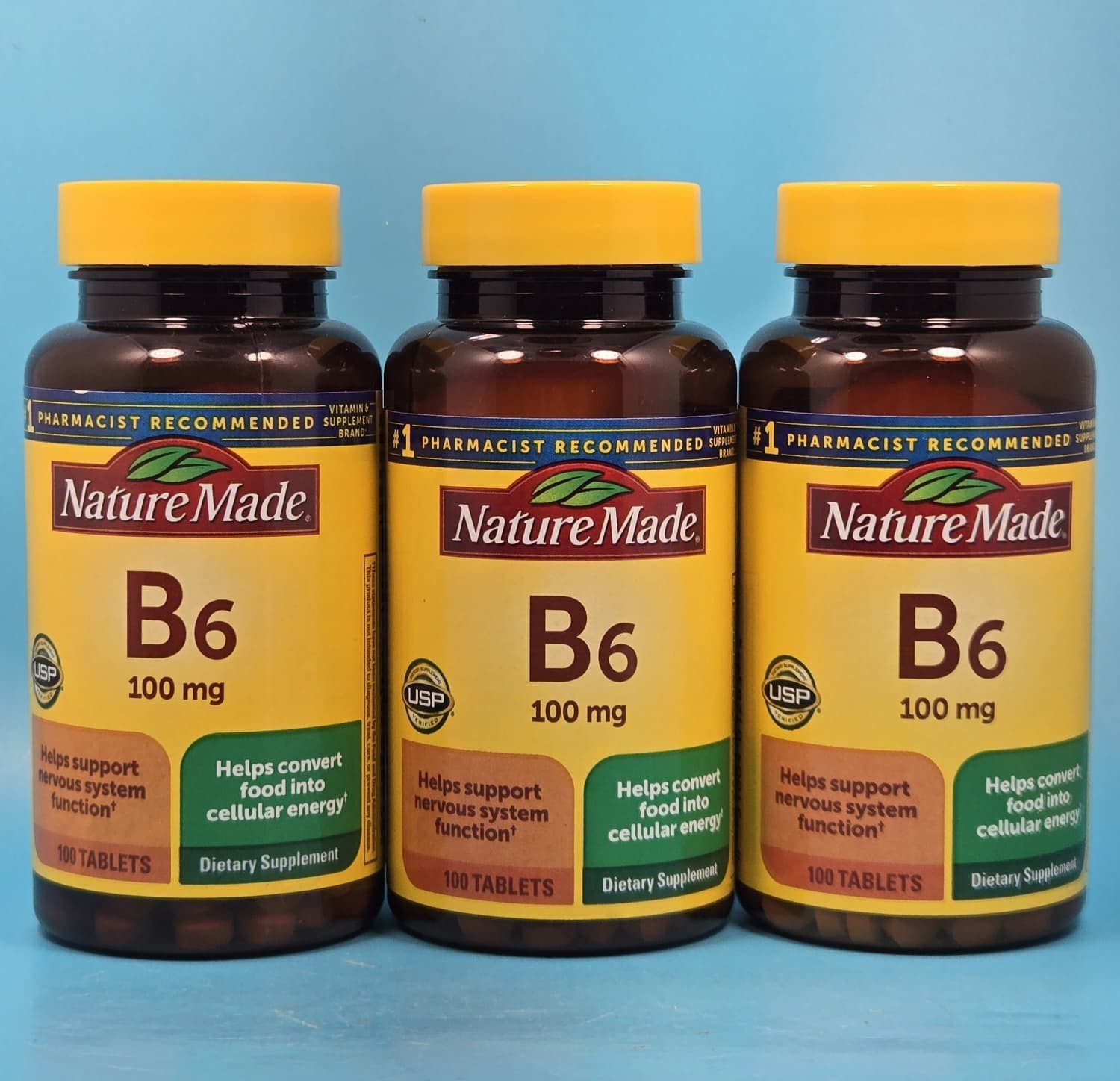 Lot Of 3 Nature Made Vitamin B-6 100 Mg, Tablets, 100-Count, Exp 09/2029+