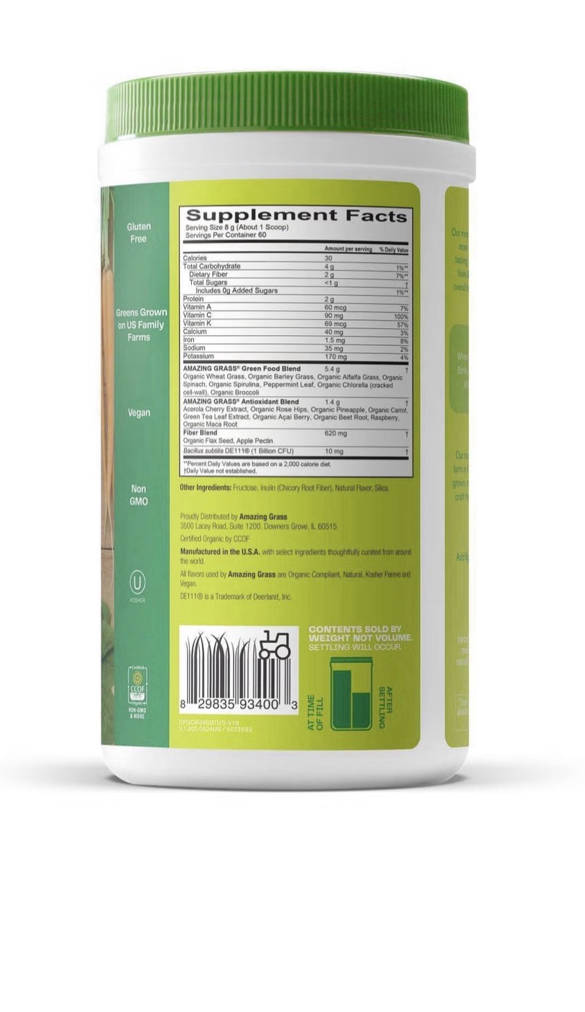 Amazing Grass Greens Blend Original Superfood Powder 16.9 oz Vegan Gluten-Free