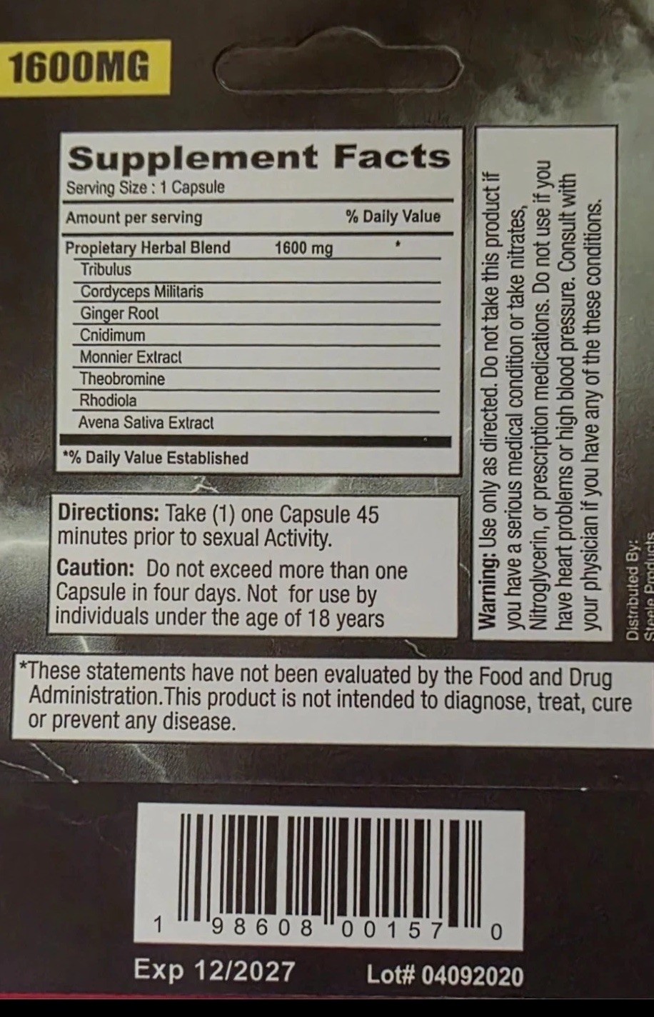 4 ZEUS 1600 Male supplement Men