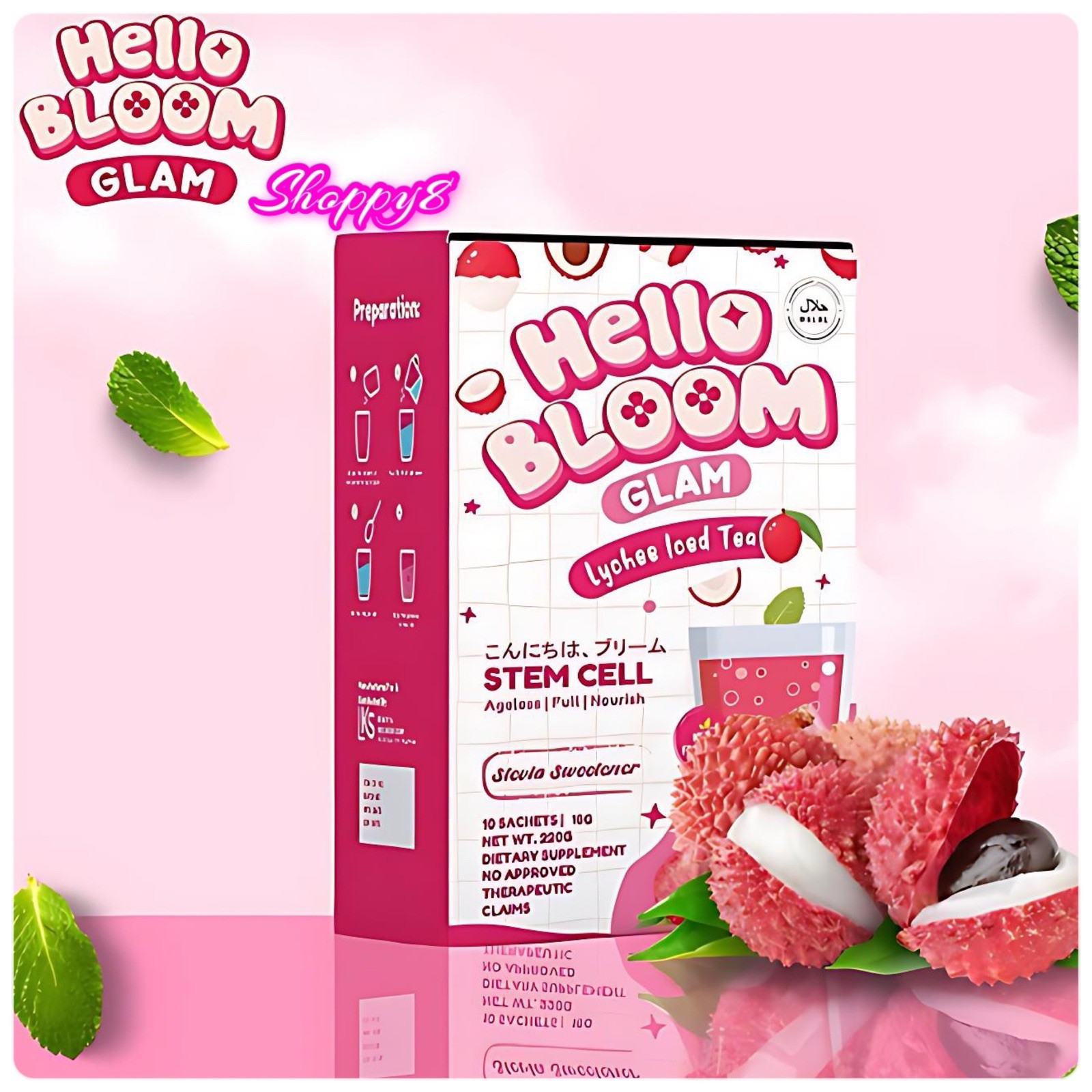 Hello Bloom GLAM Lychee Iced Tea Stem Cell Powder Drinks (10 Sachets)