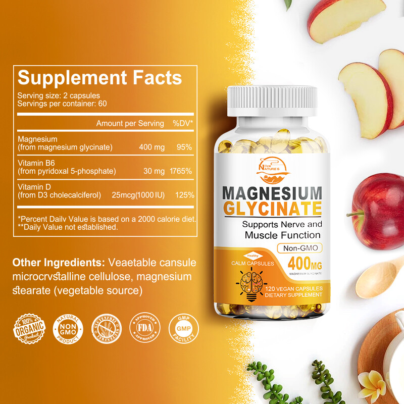 Magnesium Capsules High Absorption Natural Magnesium Glycinate Supplement