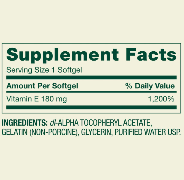 Spring Valley Vitamin E 180 mg (400 IU) Dietary Supplement, 500 Softgels