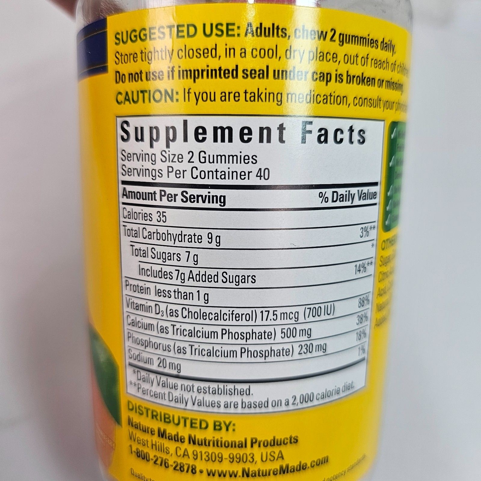 Nature Made Calcium Gummies 500mg w/ D3 80 Count Sealed Exp 12/2027