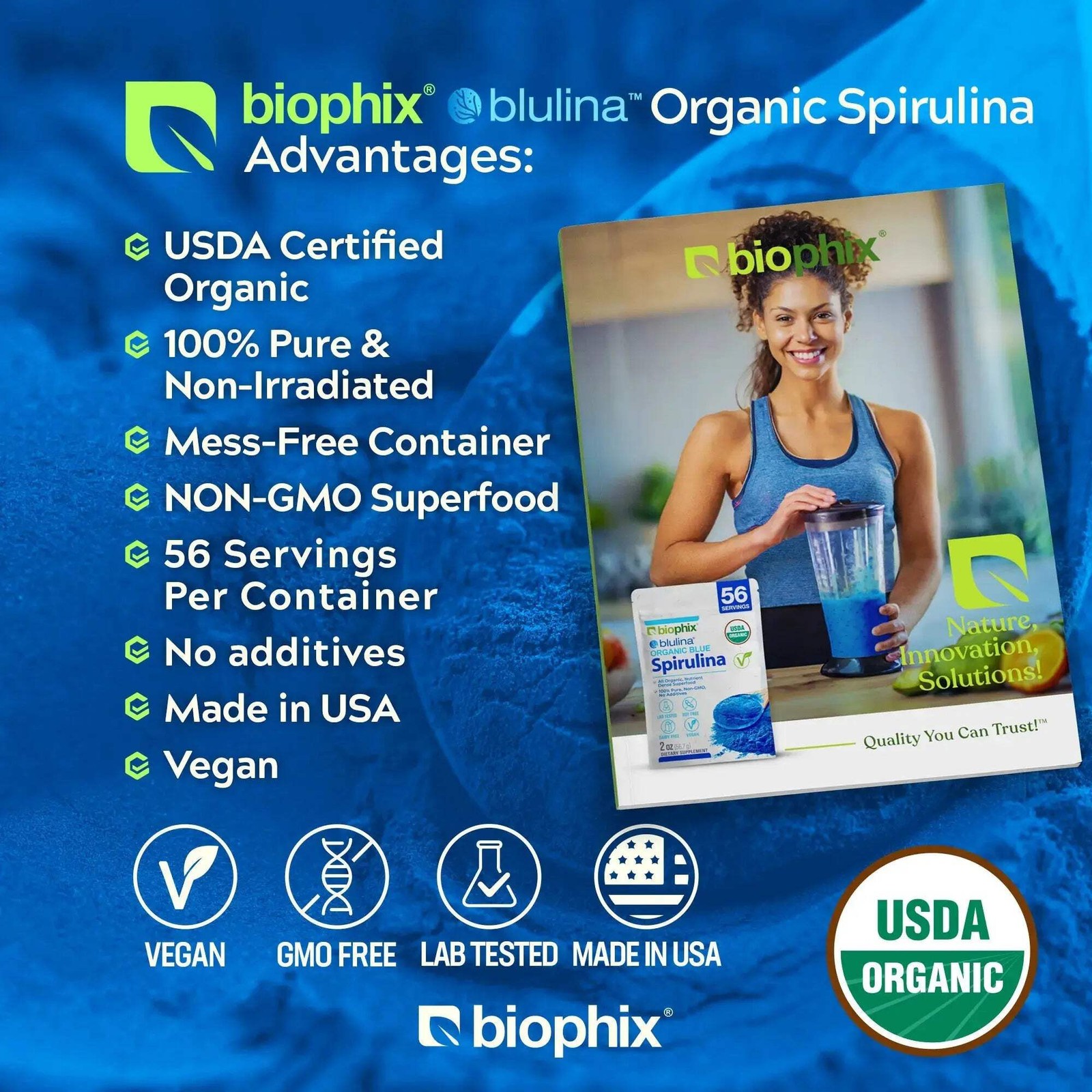 biophix Blulina Organic Blue Spirulina Powder 2 oz 7g – Detoxification Antioxida