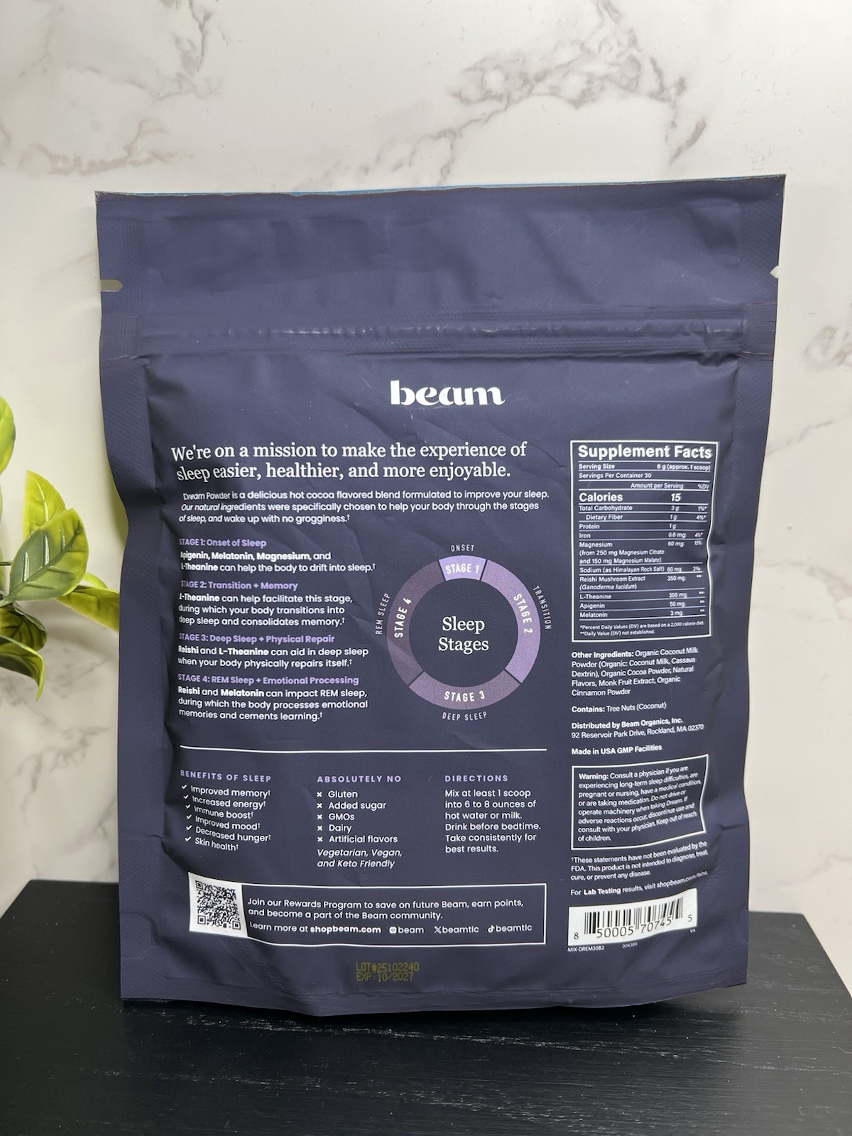 beam Dream Sleep Support Powder Cinnamon Cocoa 30-Night 6.35 oz Exp 10/27
