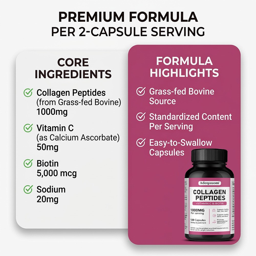 1000mg Collagen Peptides for Healthy Hair Skin Nails,Joint & Gut 30/60/120Caps