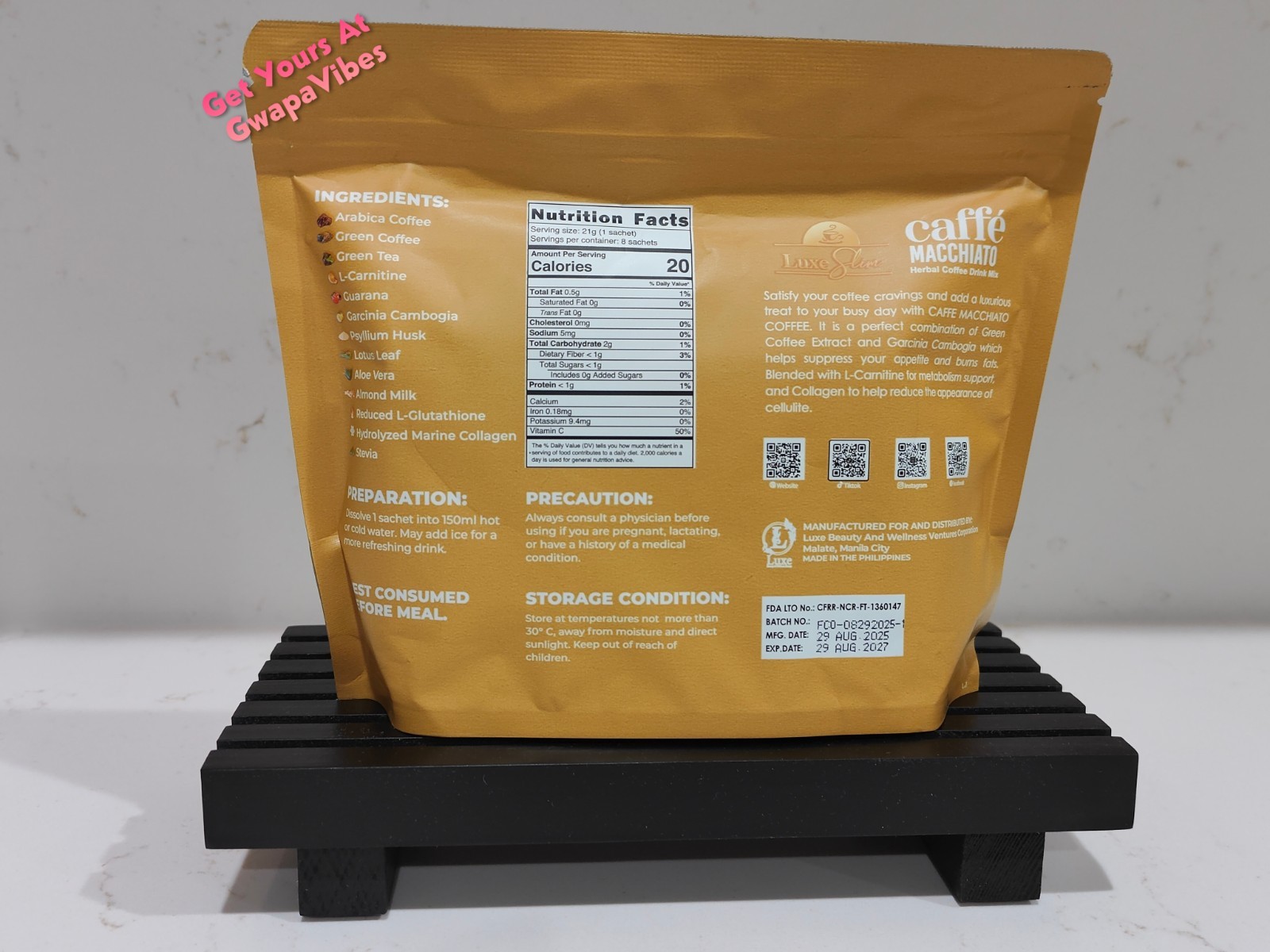 Luxe Slim Caffee MACCHIATO With Collagen & L-Glutathione, 10 Sachets