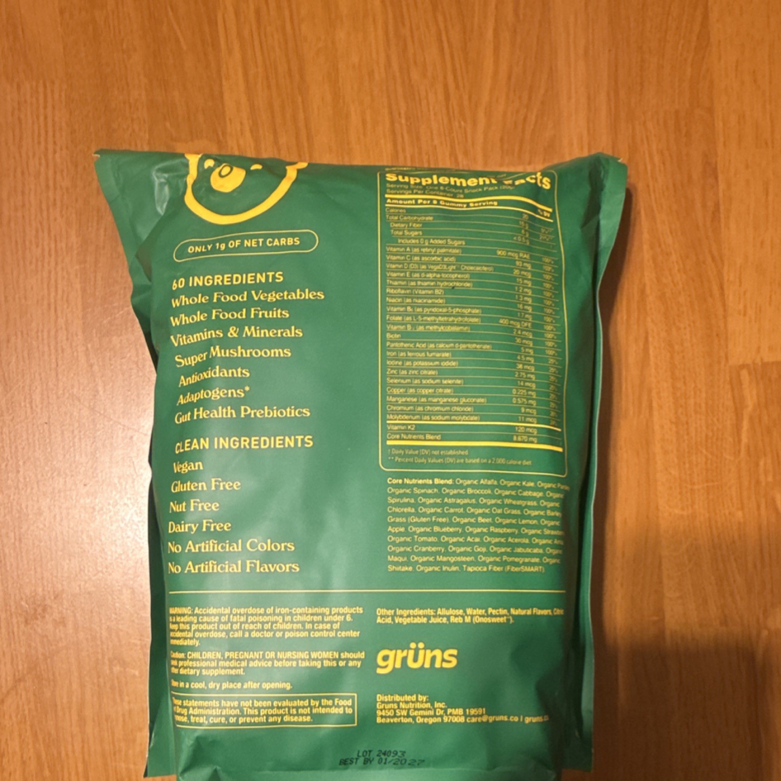 grüns Superfoods Greens Gummies Sugar-Free Vegan Gluten-Free 224 Gummies