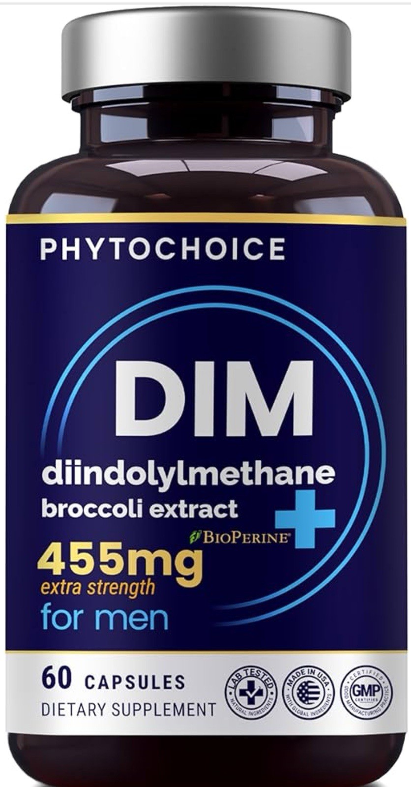PhytoChoice DIM Diindolylmethane Broccoli Extract 455mg 60 Capsules for Men