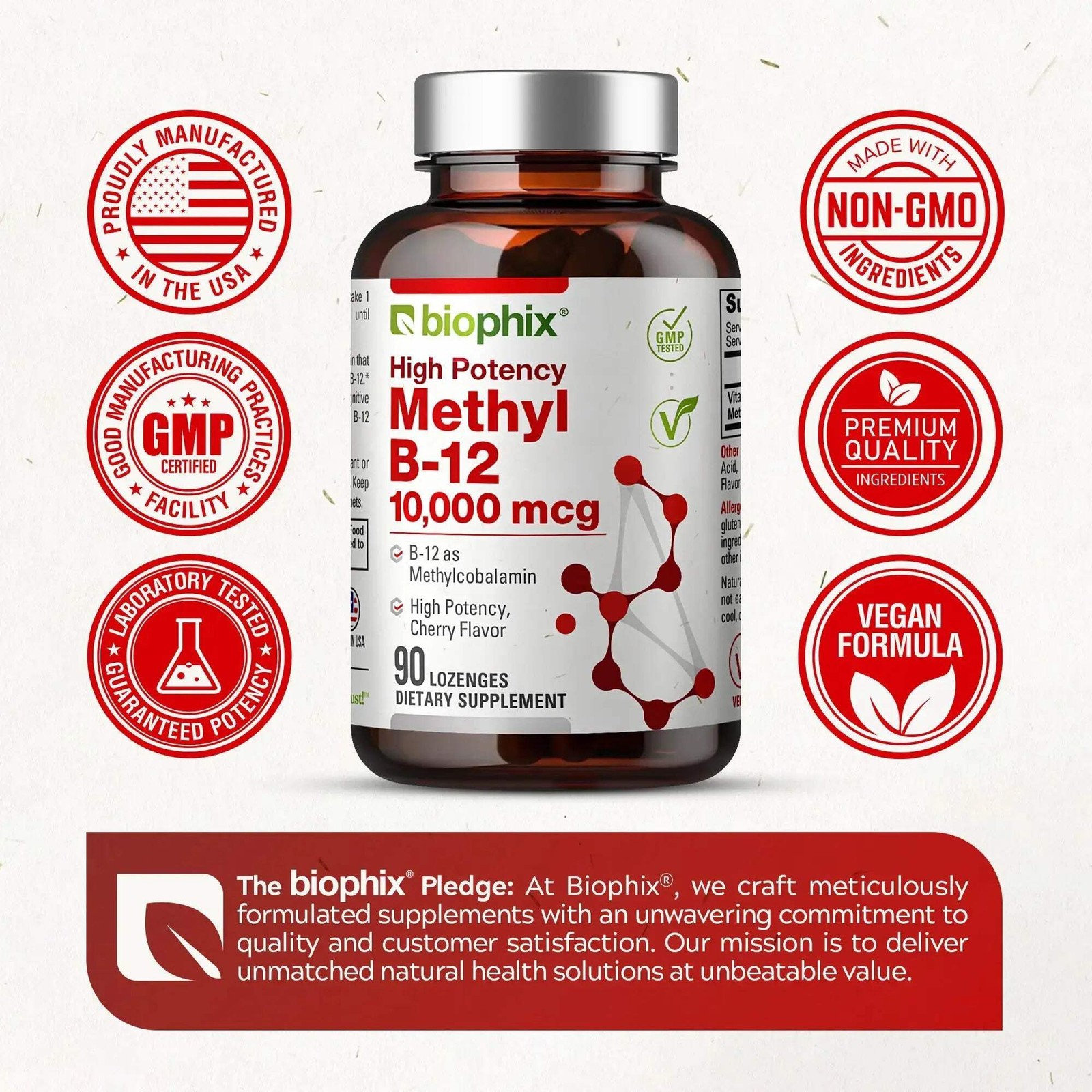 Biophix Methyl B-12 Cherry Flavor 10000 mcg 90 Vegan Lozenges