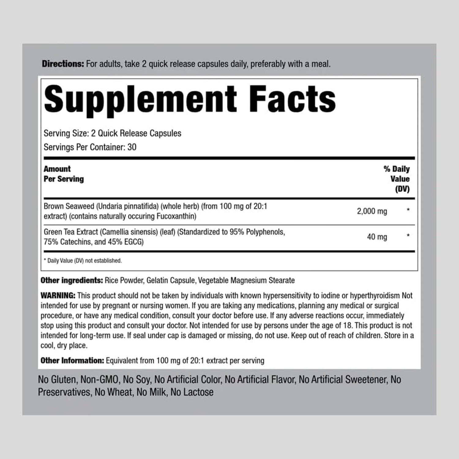 Brown Seaweed Extract 2000 Mg Fucoxanthin Nutritional Immunity Support, 60 Caps