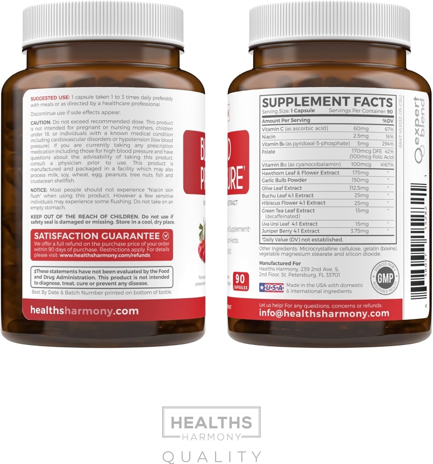 Health’s Harmony Blood Pressure Support Supplement Premium Natural Herbs 90ct