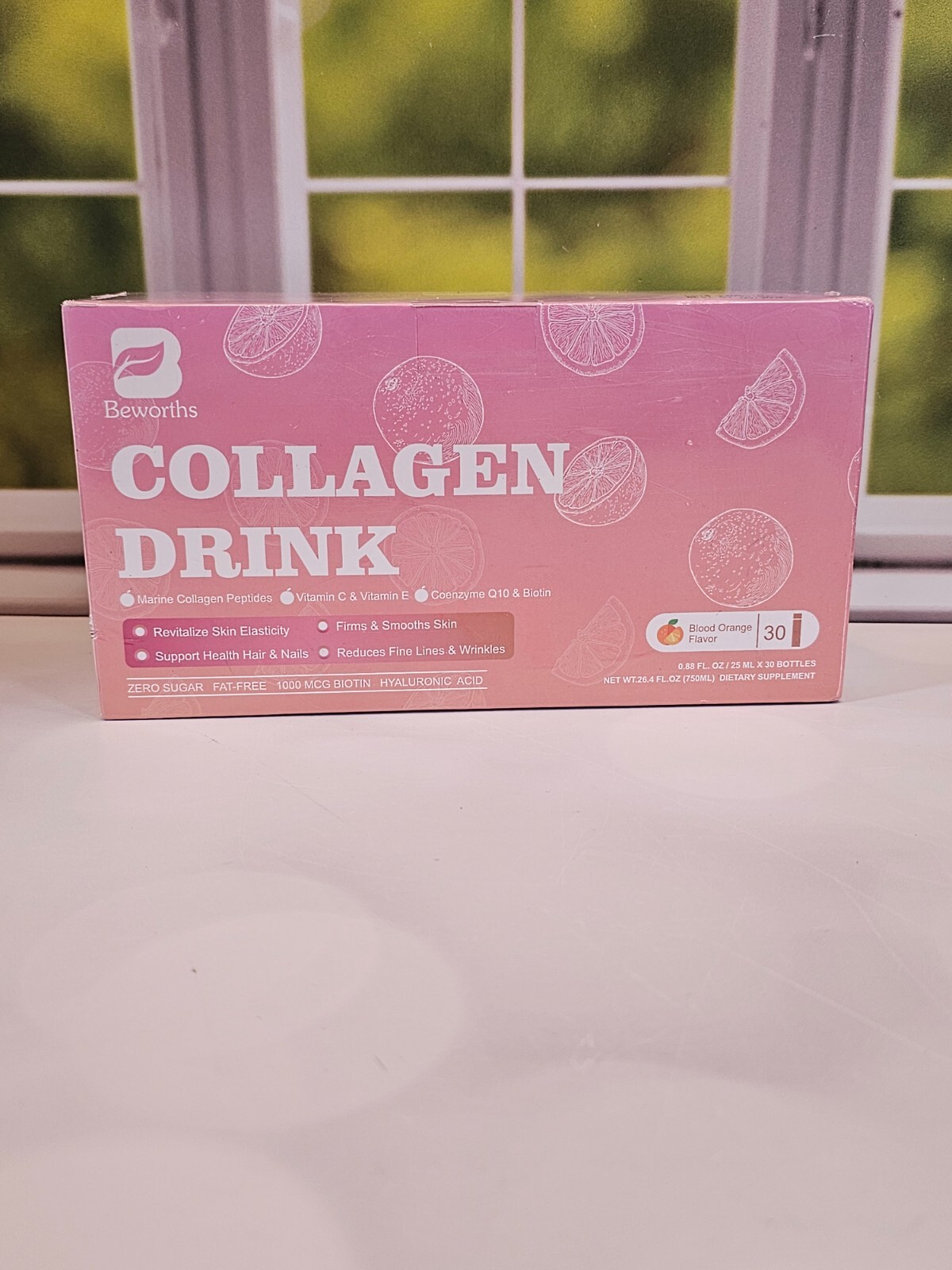 Beworths Collagen Marine Peptides Liquid Drink Blood Orange Zero Sugar 30ct 5/26