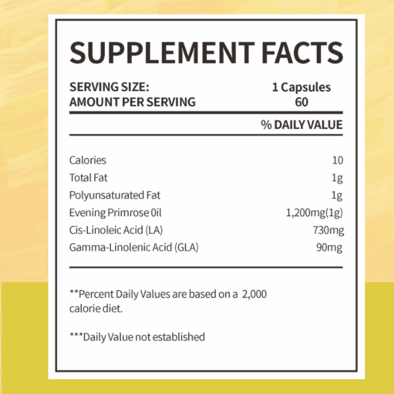 EVENING PRIMROSE Oil STANDARDIZED 10%GLA 1200MG FROM NON-GMO COLD-PRESSED OIL