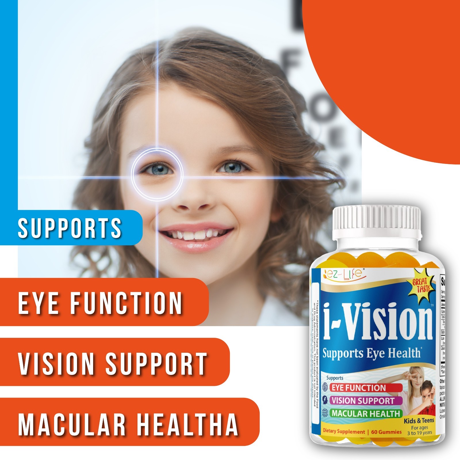 Kids Vitamins for Eye Health, Supports Macular Health Vision Care Mango Flavor60