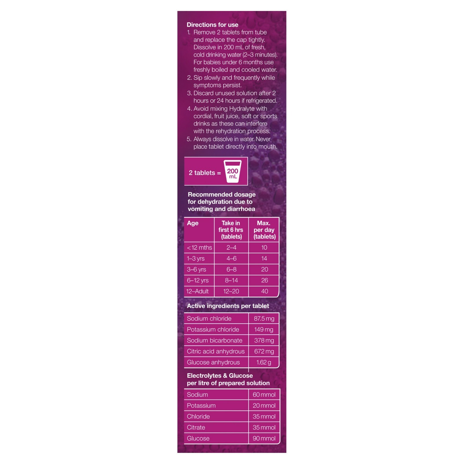 Hydralyte Effervescent Electrolyte Apple Blackcurrant Flavoured 40 Tablets