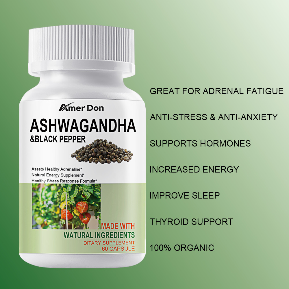Organic Ashwagandha Capsules 1300mg Supplement w/Black Pepper Root Powder