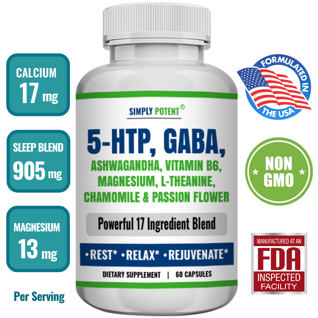 5-HTP, Ashwagandha, GABA+15 Ingredients for Sleep Aid, Relaxation & Rejuvenation