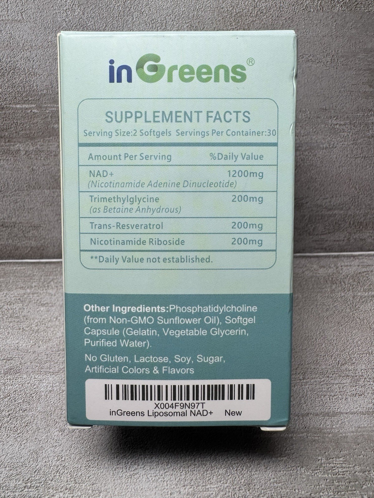 inGreens Liposomal NAD+ 1800mg Trimethylglycine 60 Softgels Exp 01/2027