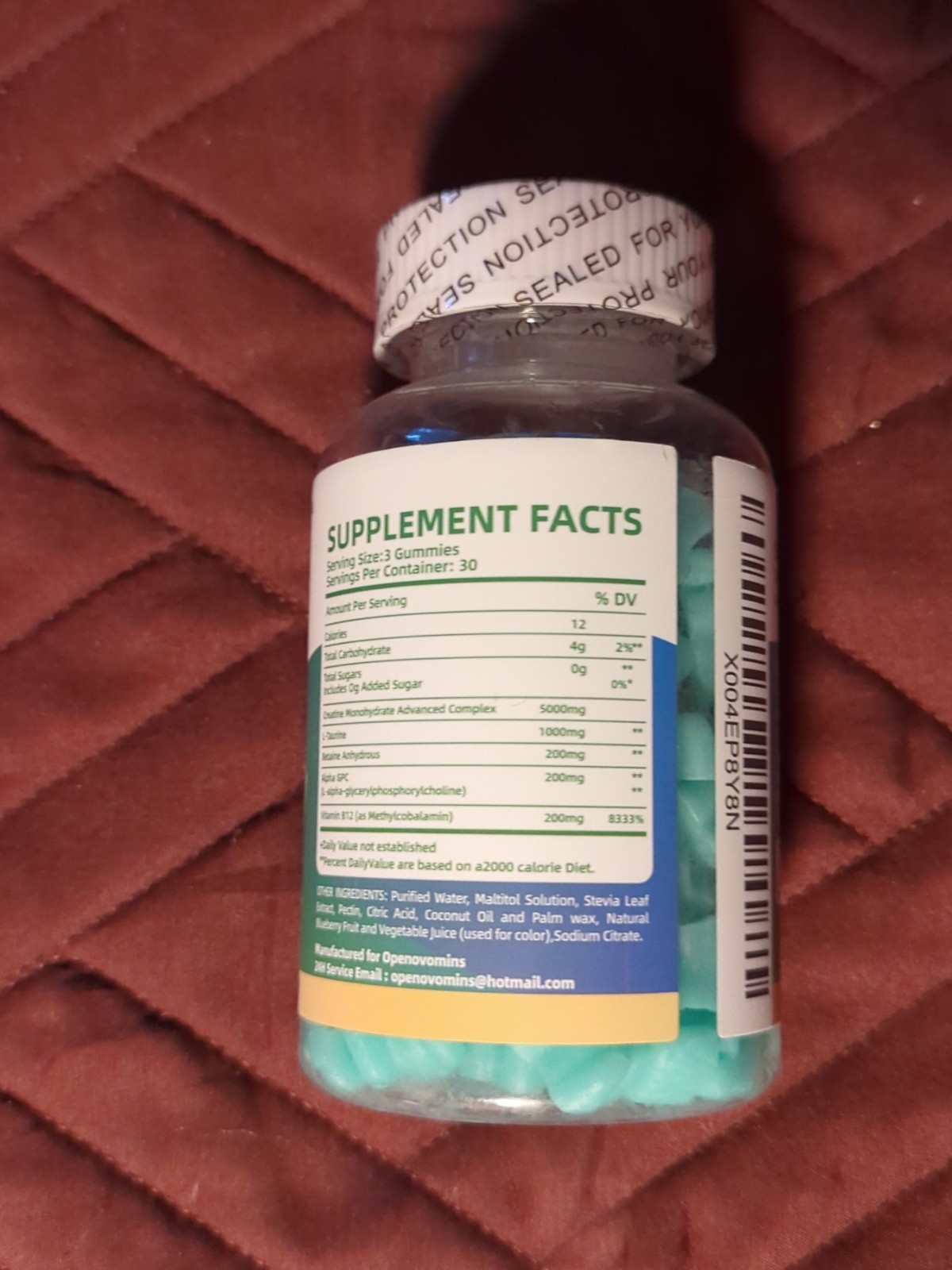Openovomins Creatine Monohydrate Gummies Blueberry 6400mg 90 Count New