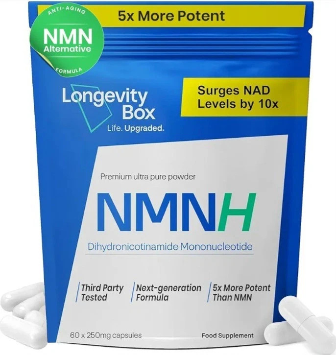 LongevityBox NMNAlternative NMNH 250 mg NAD+ Booster 2 Pack Healthy Aging Caps
