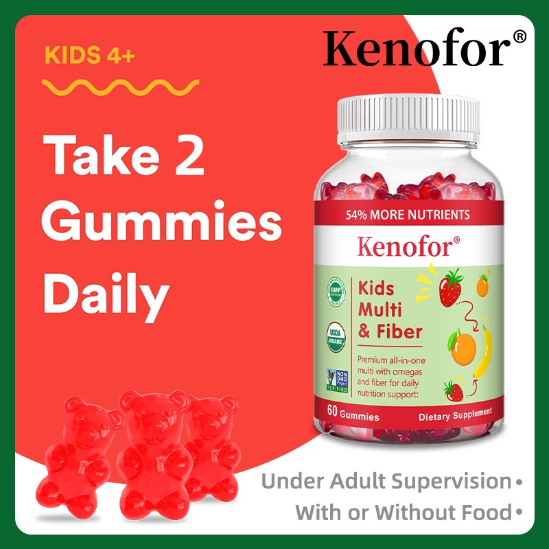 Kids Multi & Fiber Gummies – All-in-One Daily Nutrition Support 60Pcs Non-GMO