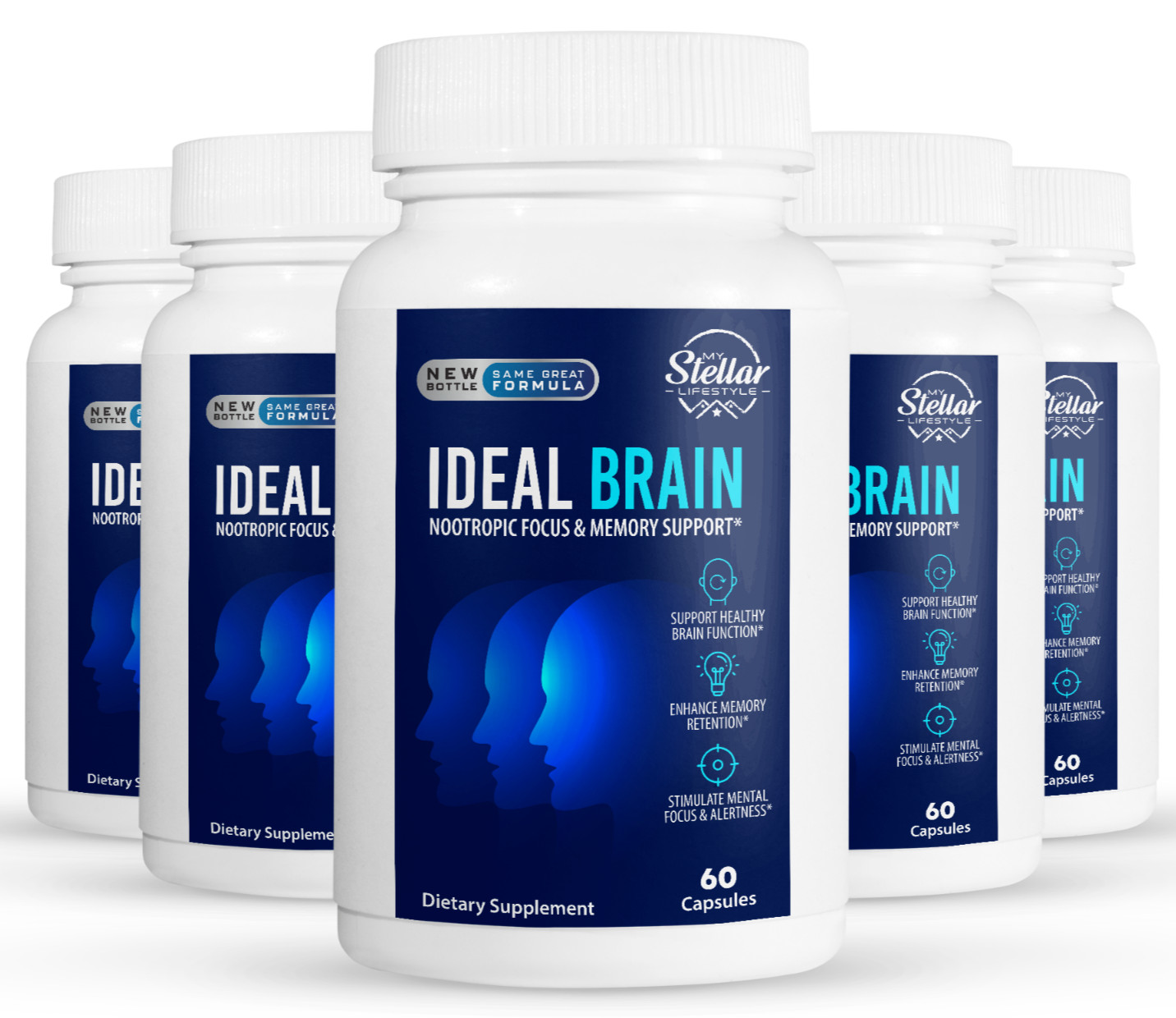 5 Pack Ideal Brain, apoya la función cerebral saludable-60 Cápsulas x5