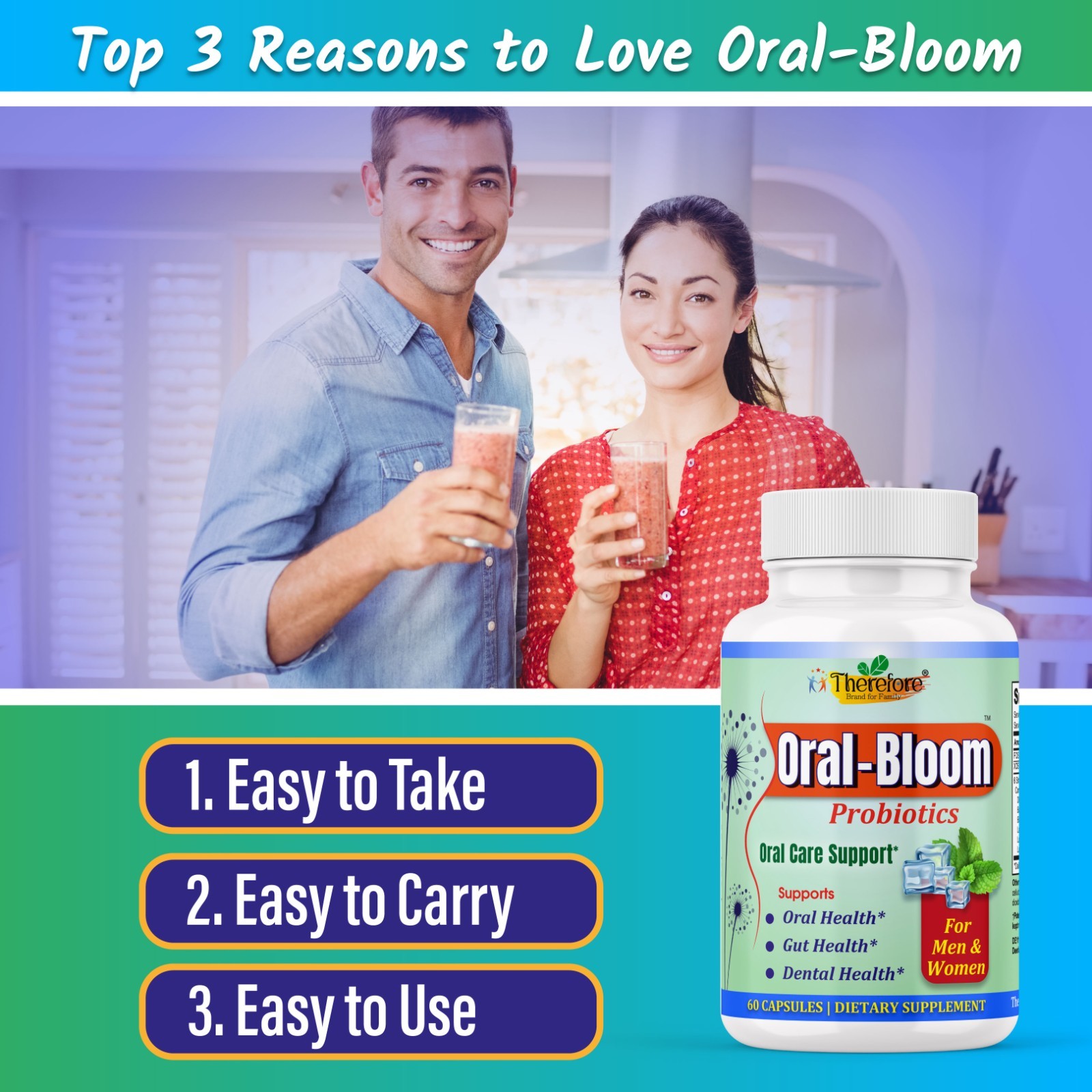 Oral-Bloom Probiotic Capsules for Oral Health, Gut Support & Fresh Breath-60ct