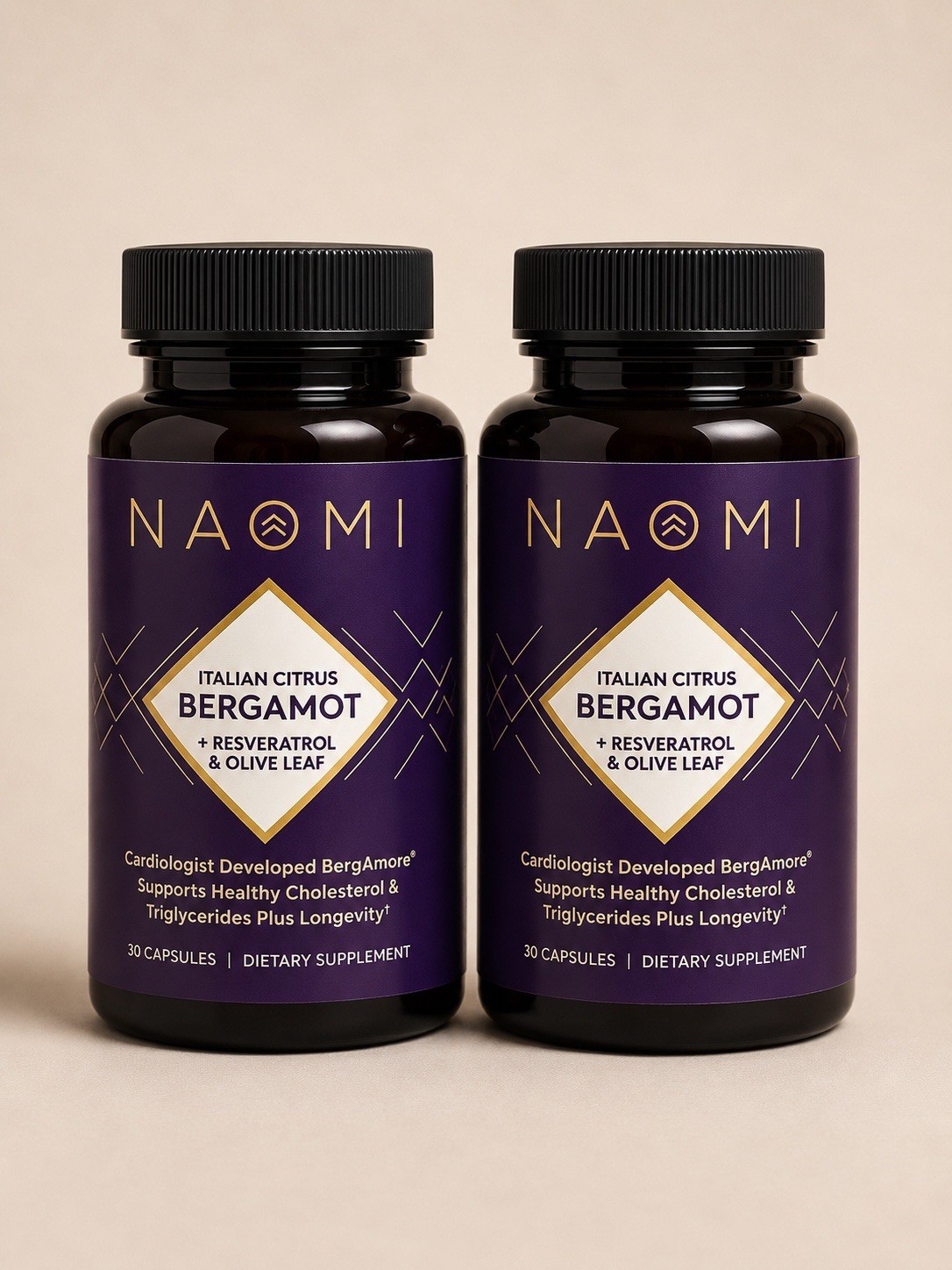 2 x NAOMI Italian Citrus Bergamot Supplement & Resveratrol & Olive Leaf 30 Caps