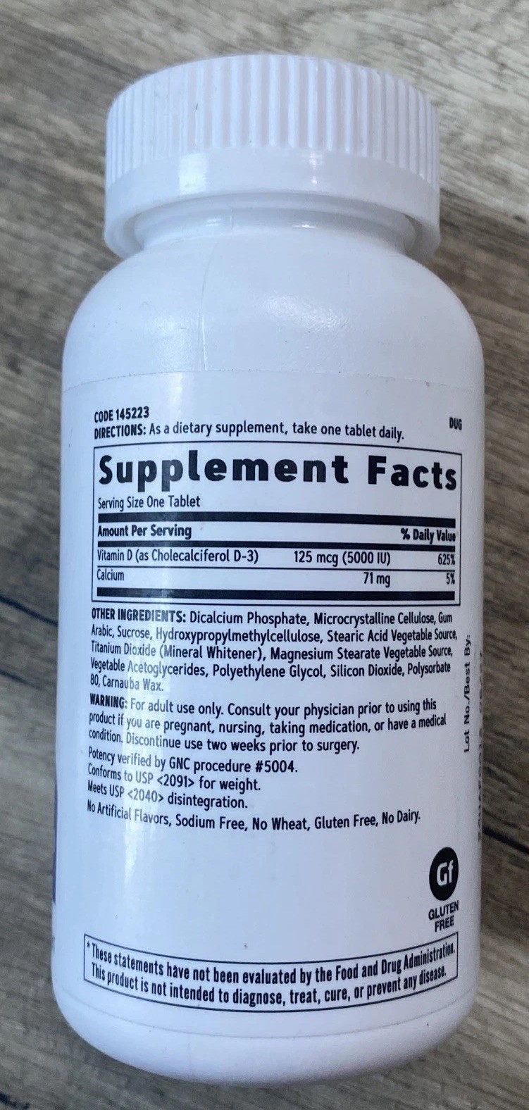 GNC Vitamin D-3 125 mcg 5000 IU 180 Tablets 6 Month Supply Teeth Bones Calcium