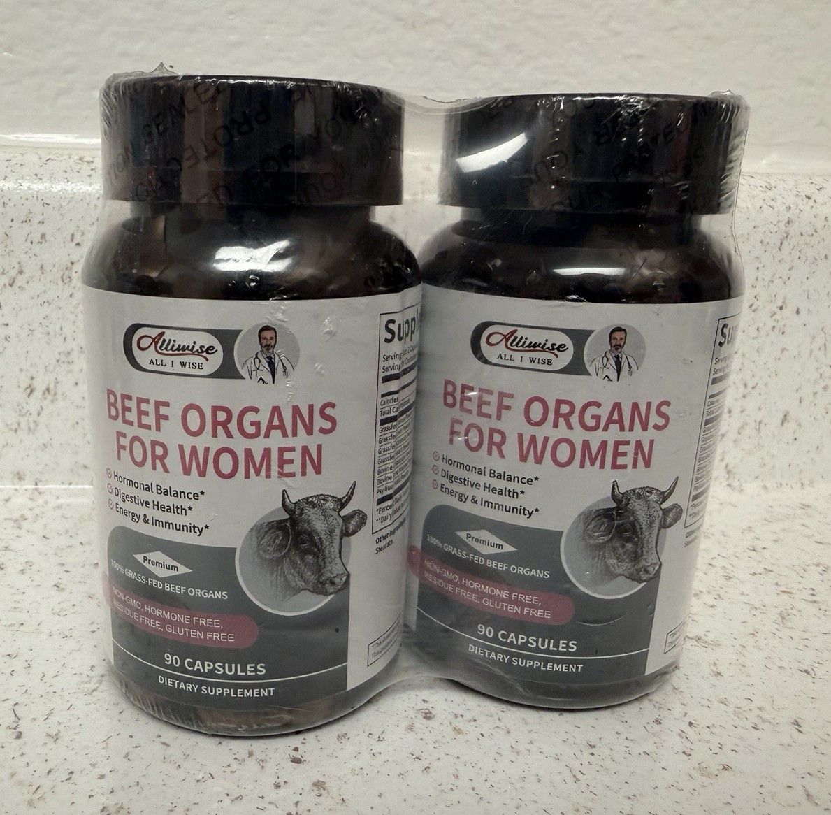 Aliwise Beef Organs for Women 2-Pack 90 Capsules Each Grass Fed Gluten-Free