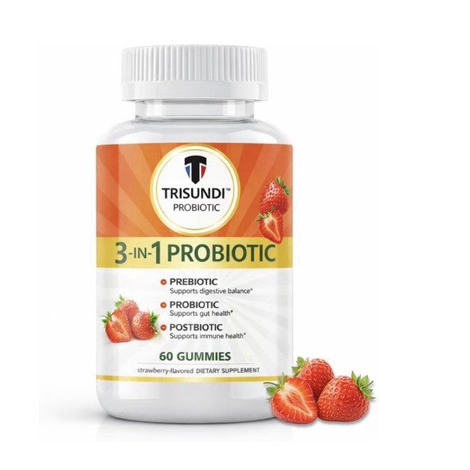 Trisundi 3-in-1 Probiotic Prebiotic Postbiotic Strawberry Digestive 60 Gummies