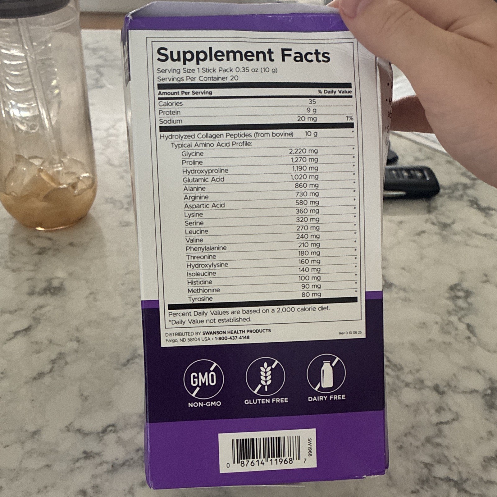 Swanson Collagen Peptides Unflavored Powder 20 Stick Packs 10g Exp 11/27
