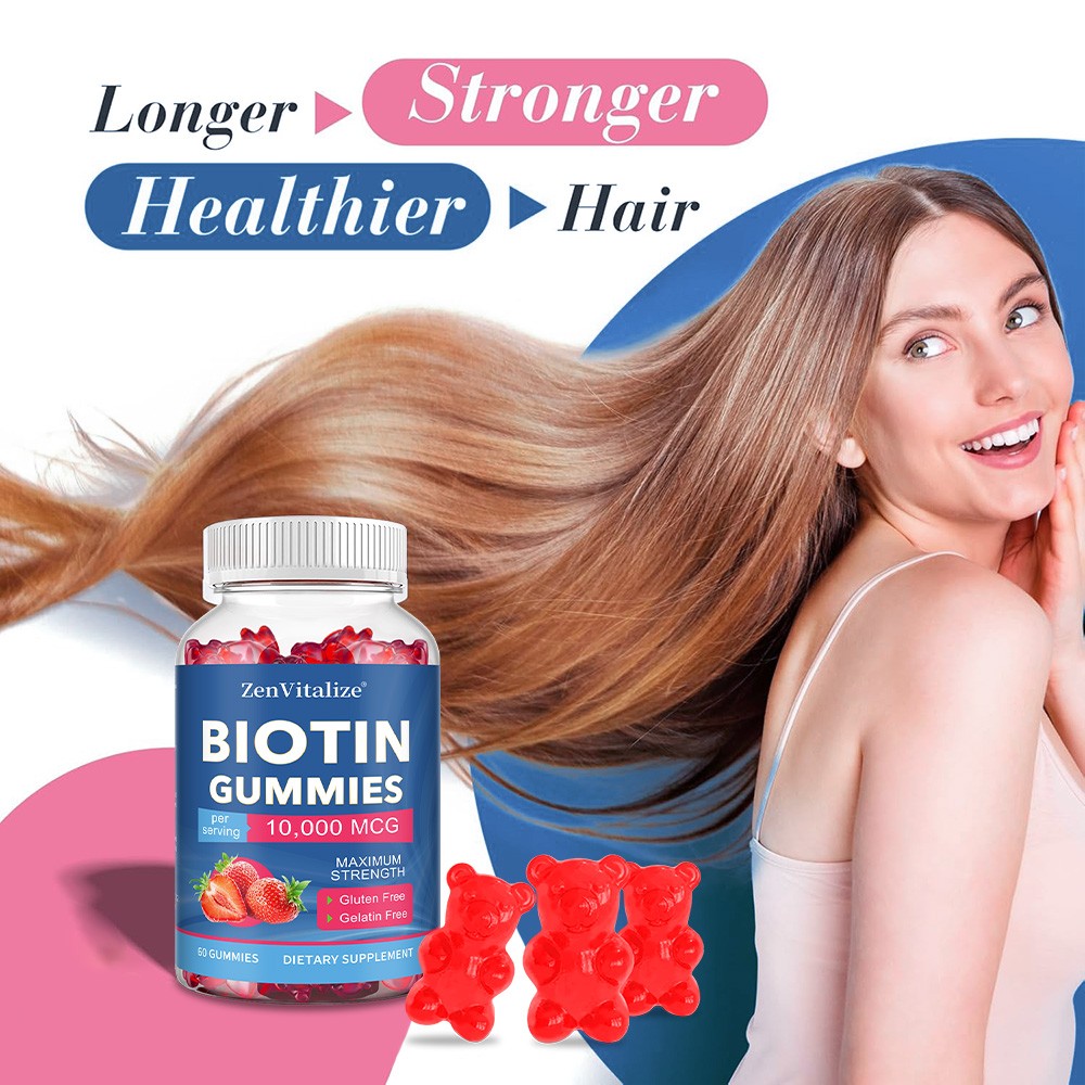 Biotin 10000 Mcg Women Men For Hair Skin Nail Growth 60 Gummies Gluten Free